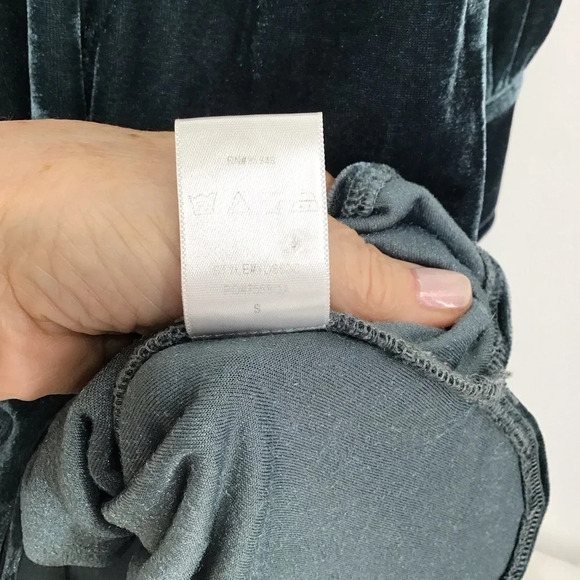 Elle Rae Velvet Shirt Dress Button-Up Stand Collar Midi Green Dress Size S - Picture 8 of 8